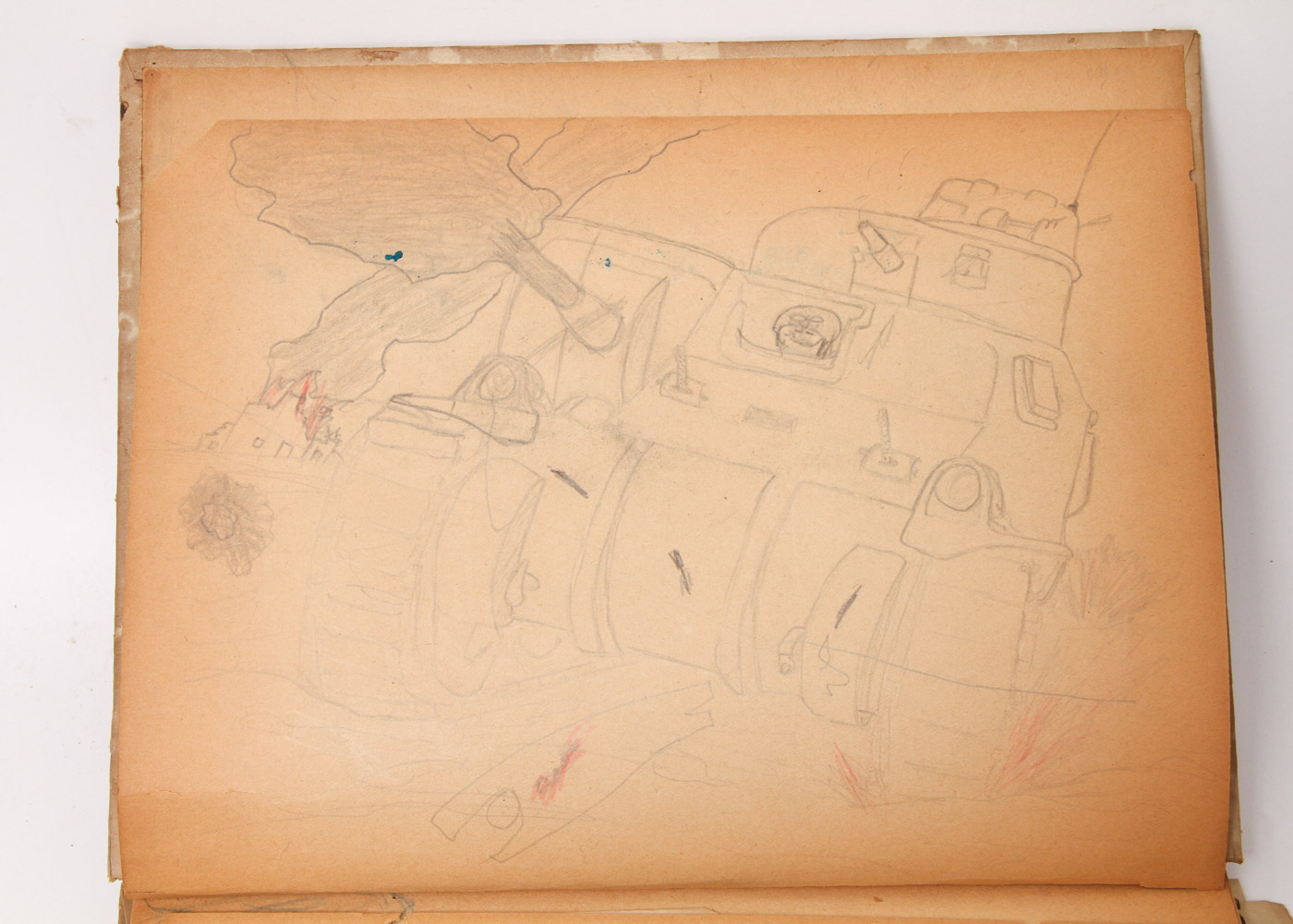Vintage Scrapbook with WWII Drawings and Clippings