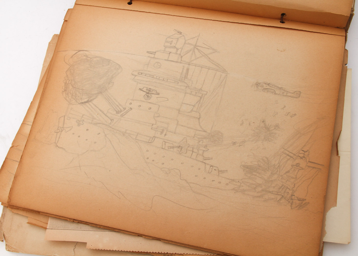 Vintage Scrapbook with WWII Drawings and Clippings
