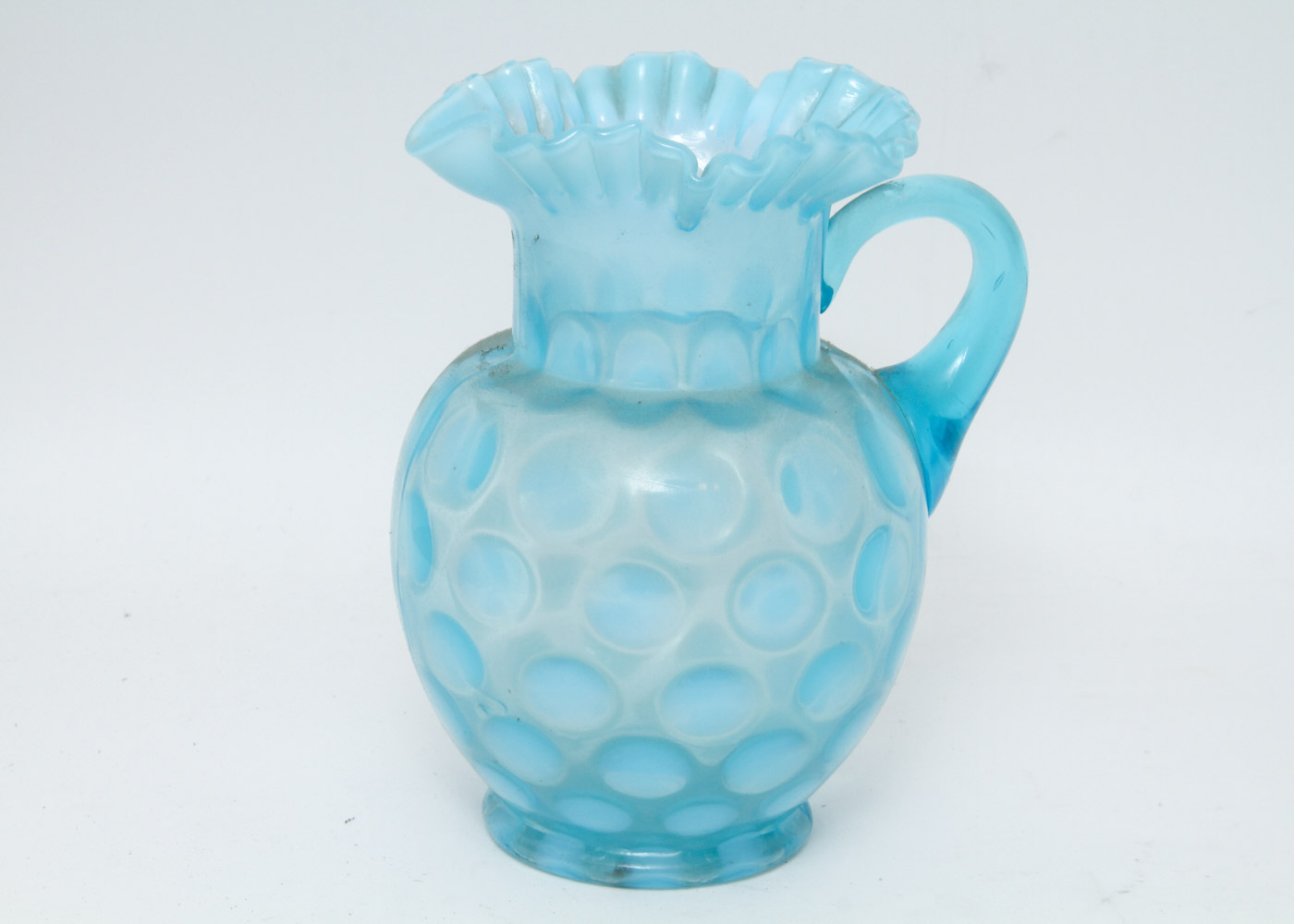 Fenton Blue Coin Dot Glass Pitcher with Five Glasses