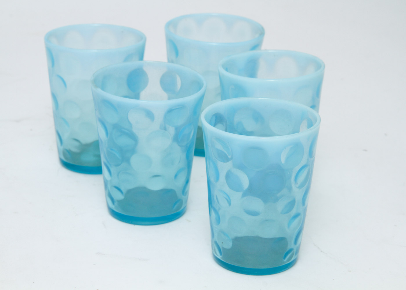 Fenton Blue Coin Dot Glass Pitcher with Five Glasses