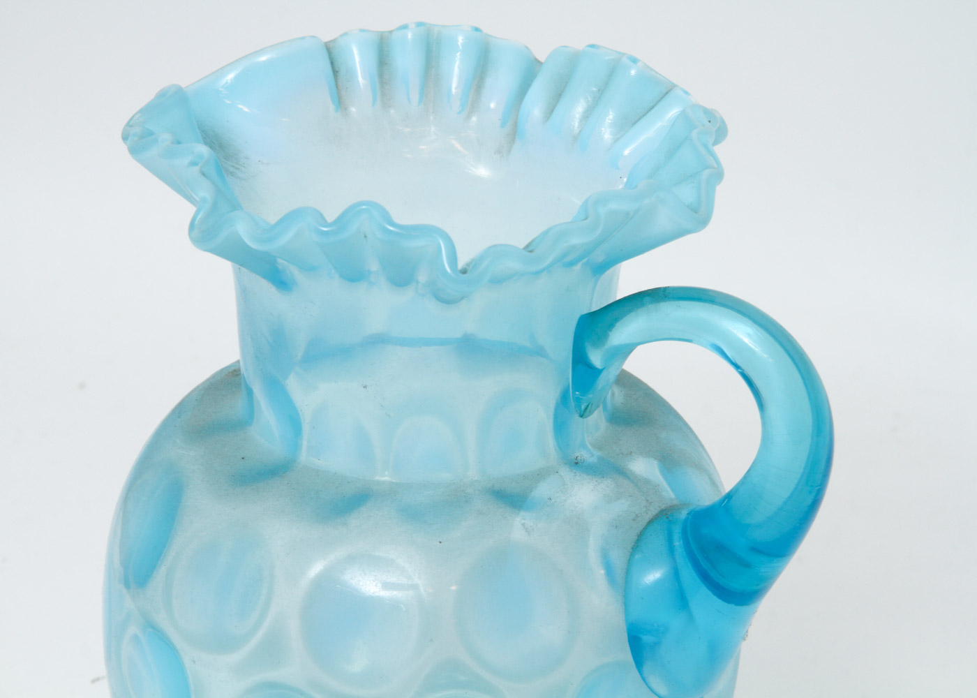 Fenton Blue Coin Dot Glass Pitcher with Five Glasses