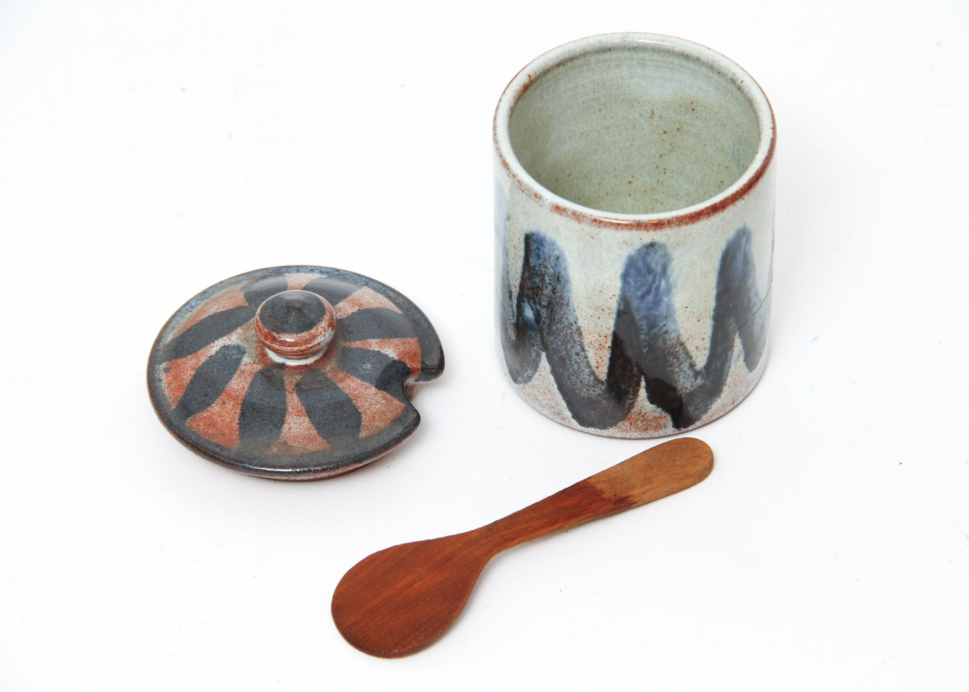 Stoneware Condiment Set with Teak Stand