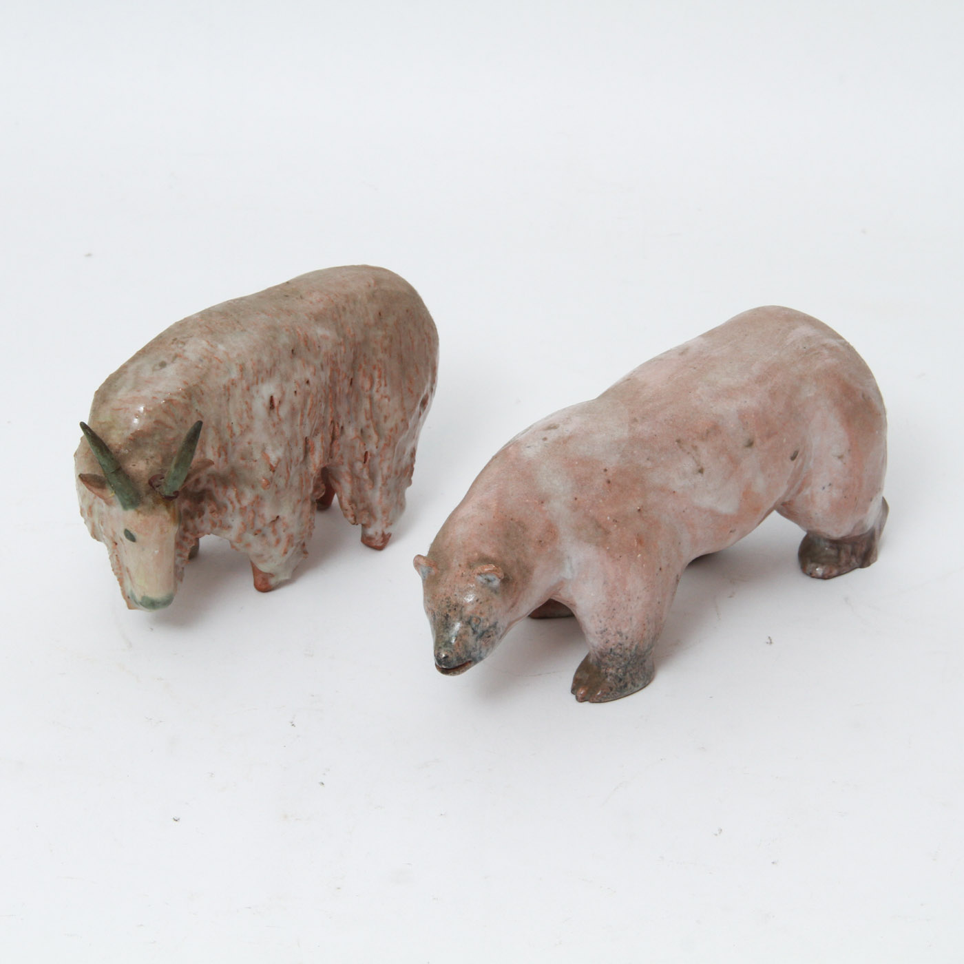 Ceramic Bear and Mountain Goat Figurines