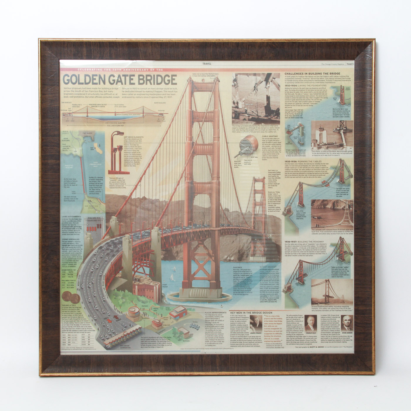 Framed Map of Golden Gate Bridge Celebrating Its 75th Anniversary