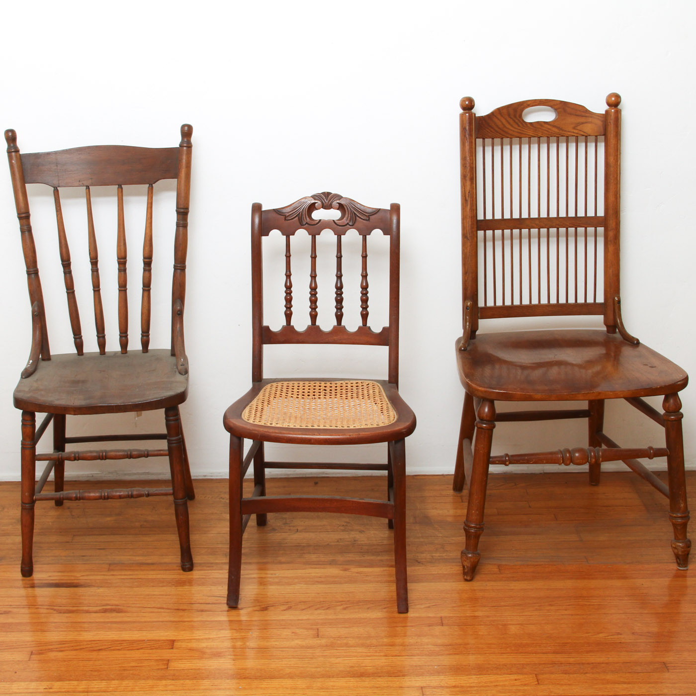 Three Wooden Spindleback Chairs