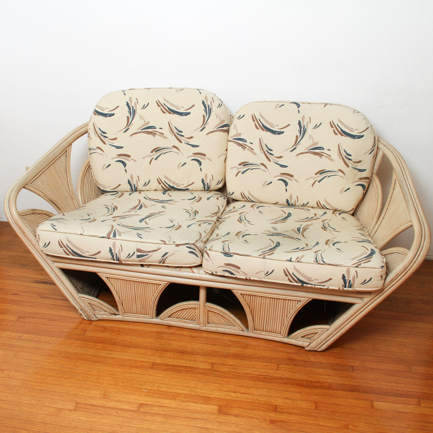 Art Deco Style Rattan Settee with Cushions