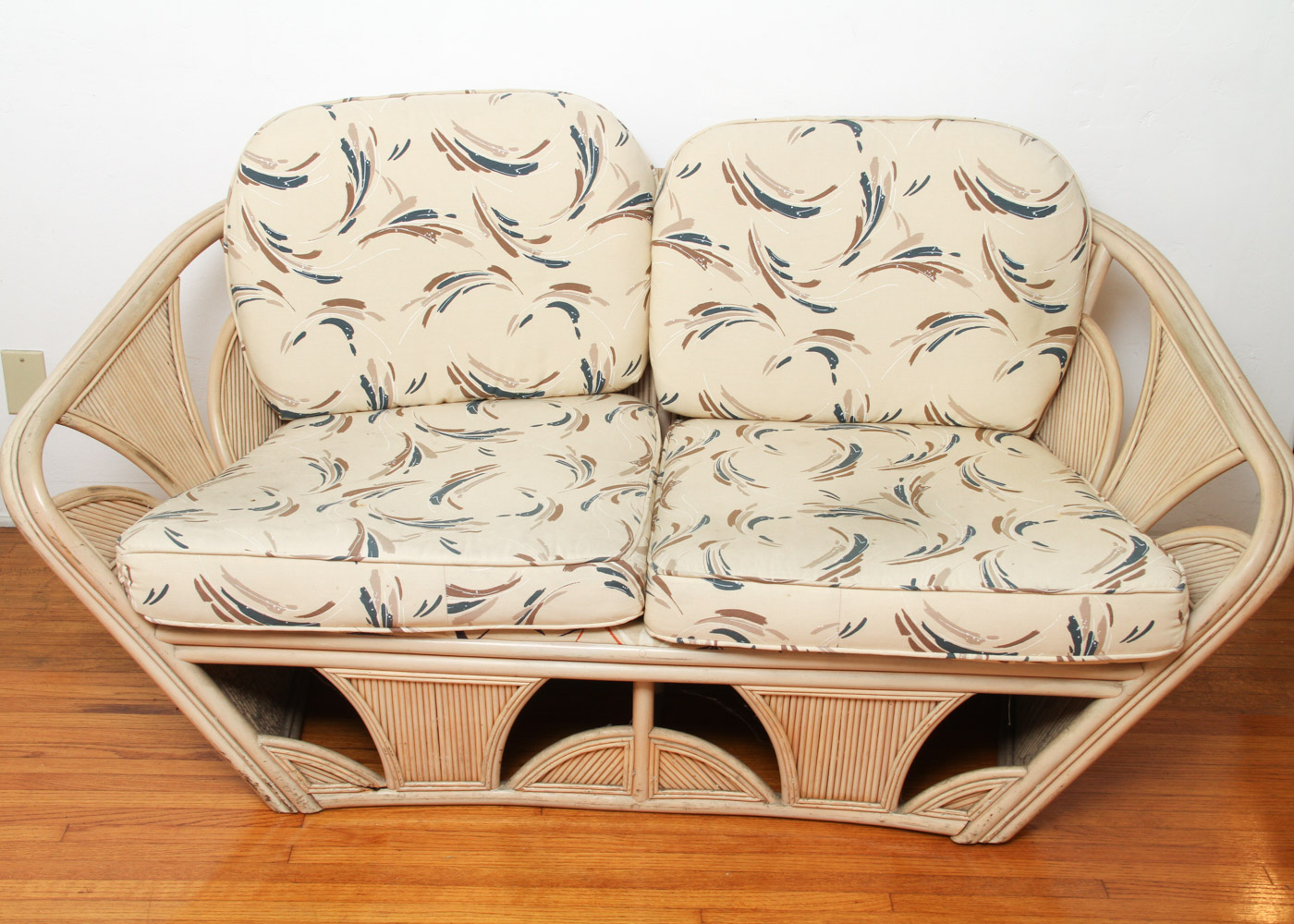 Art Deco Style Rattan Settee with Cushions