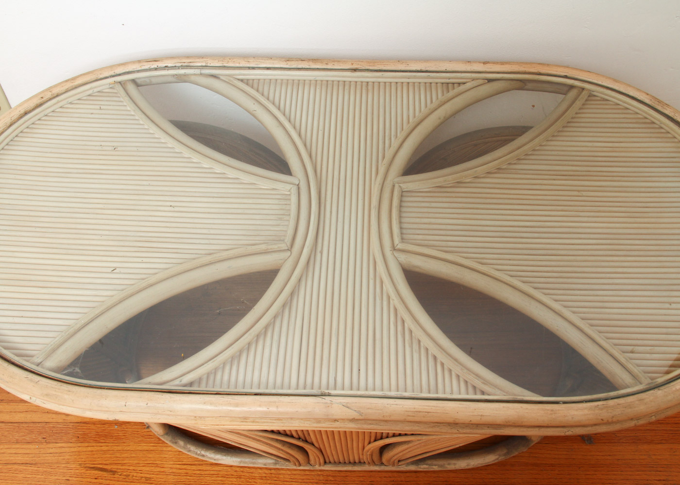 Art Deco Style Oval Rattan and Glass Coffee Table