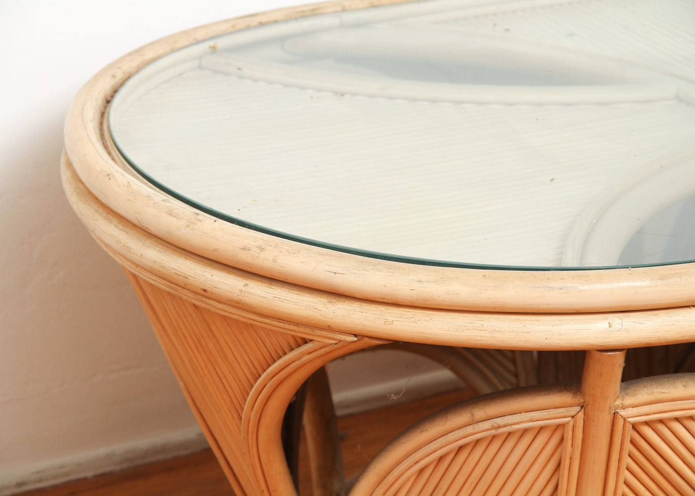 Art Deco Style Oval Rattan and Glass Coffee Table
