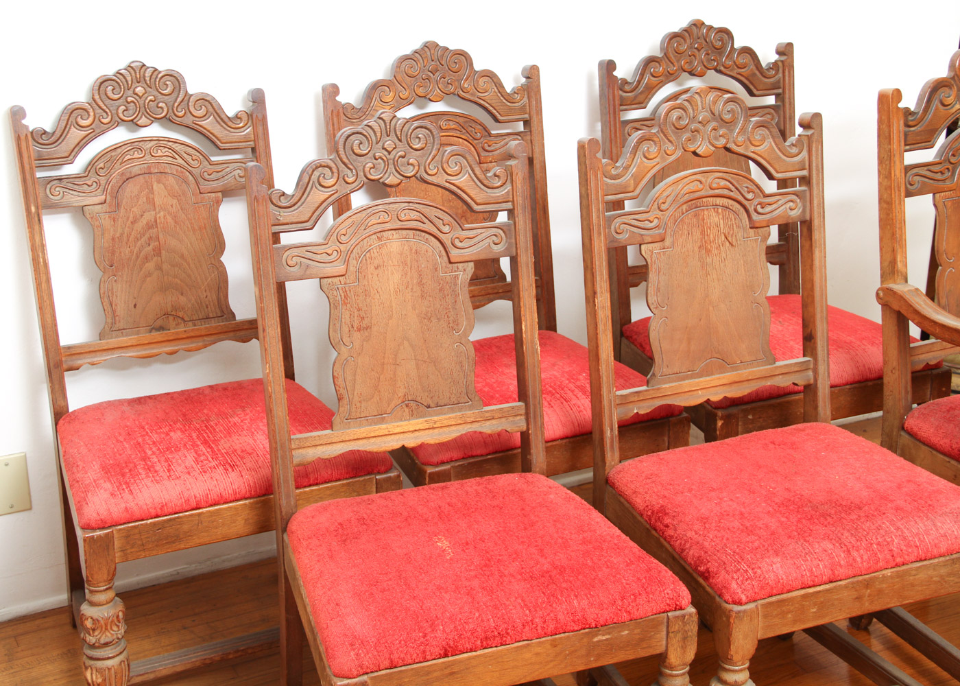 Set of Six of Vintage Jacobean Style Dining Room Chairs