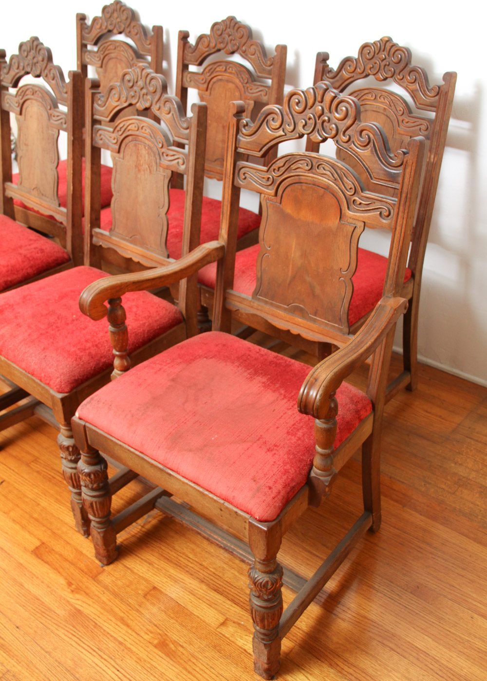 Set of Six of Vintage Jacobean Style Dining Room Chairs