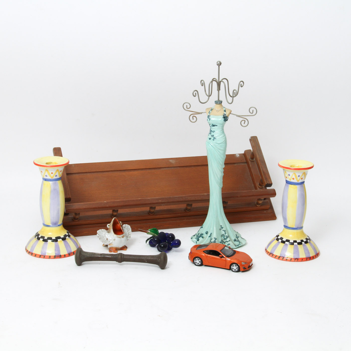 Wooden Hanging Shelf and Decorative Items