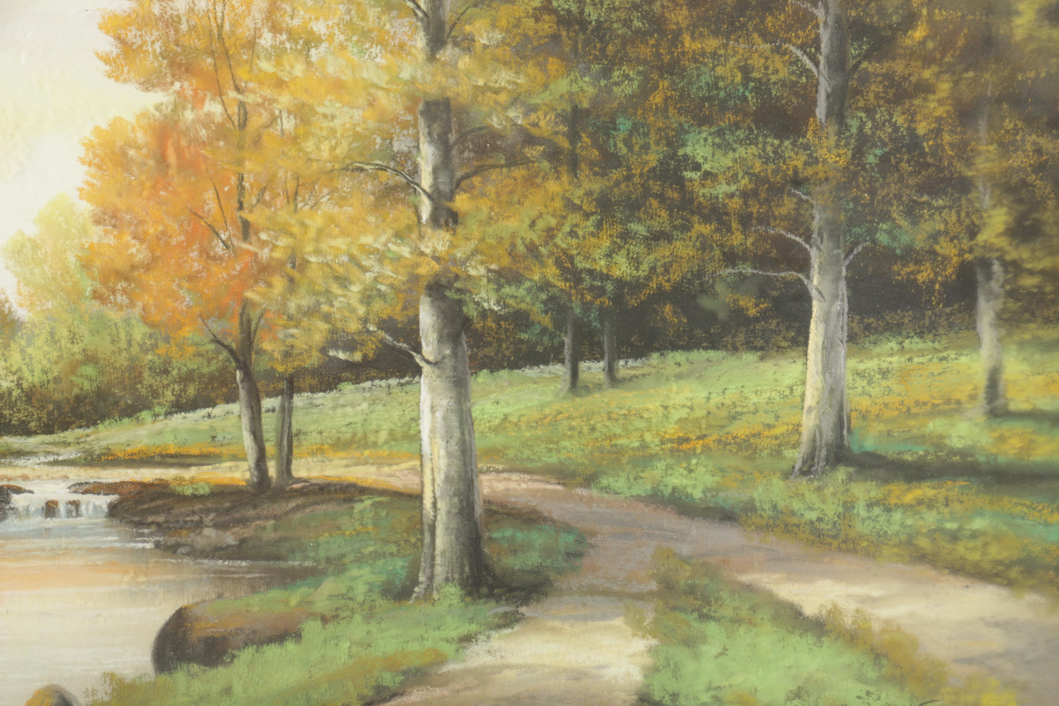 Andrew Gunderson Pastel Drawing on Paper of Wooded Scene