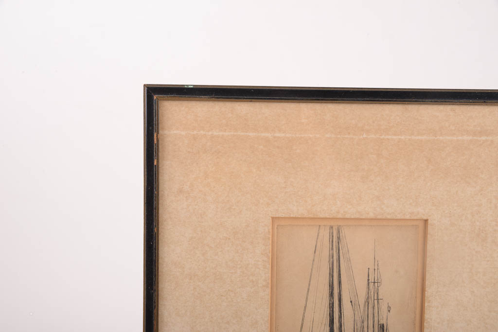 W.B. Kerr Antique Etching of Boats In Harbor