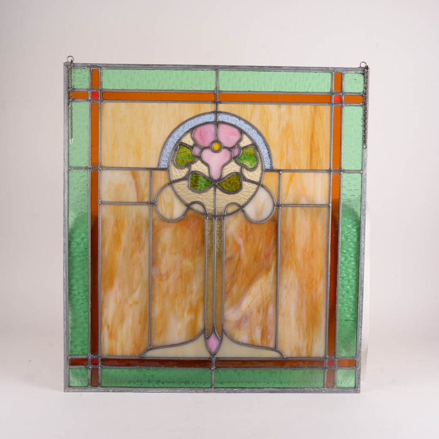 Vintage Stained Glass Hanging Panel
