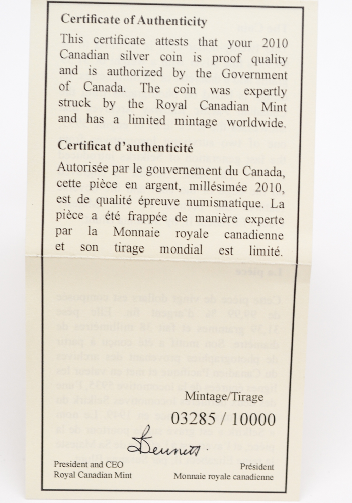 2010 Canadian $20 Fine Silver Coin "Selkirk"