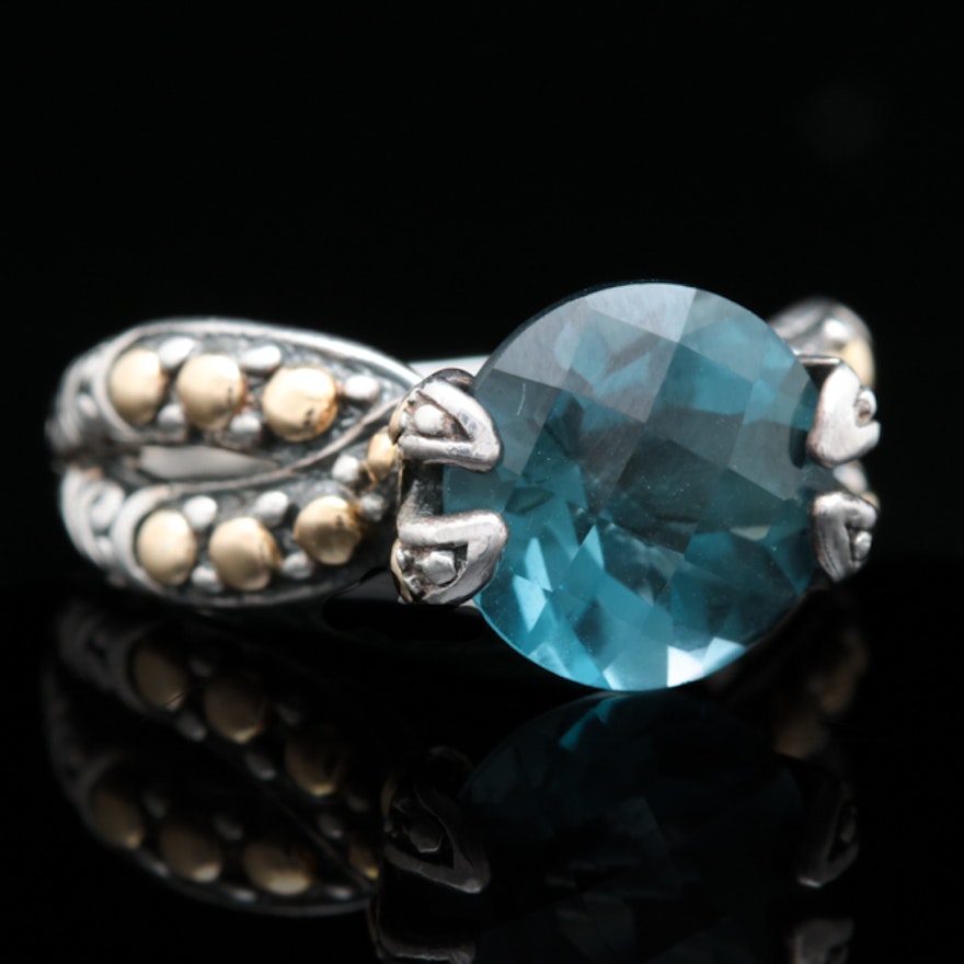 Robert Manse Sterling Silver, 18K Gold and London Blue Topaz Ring