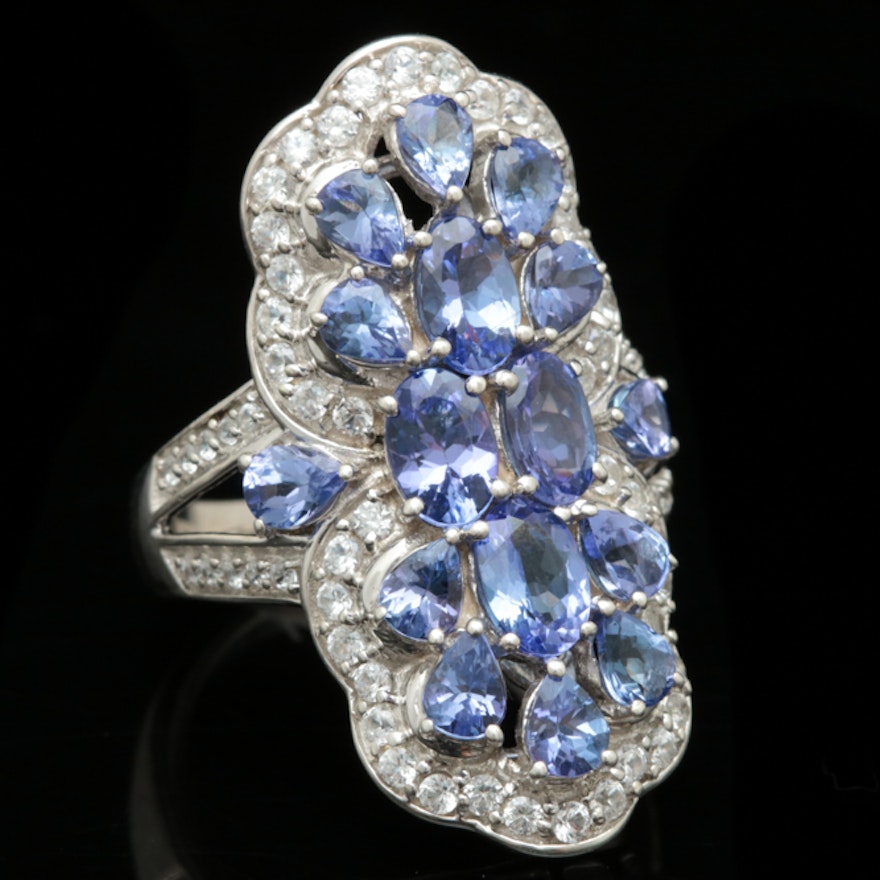 Sterling Silver, Tanzanite and White Topaz Ring