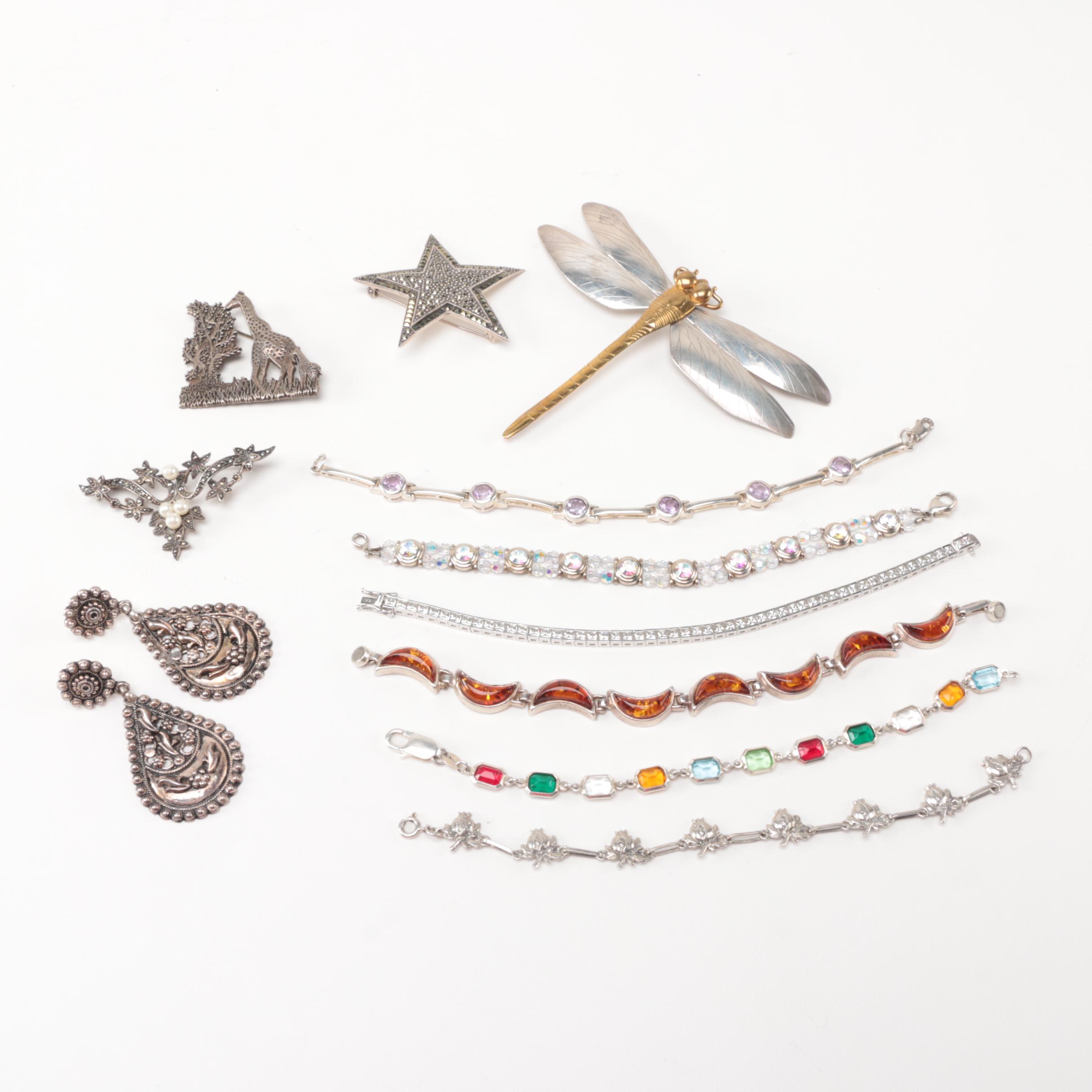 Sterling Silver Jewelry Pieces With Reconstituted Amber