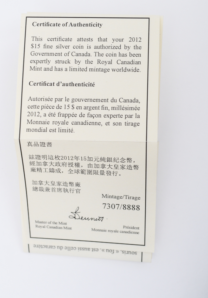 2012 Royal Canadian Mint "Maple of Good Fortune" Silver Holographic Proof Coin