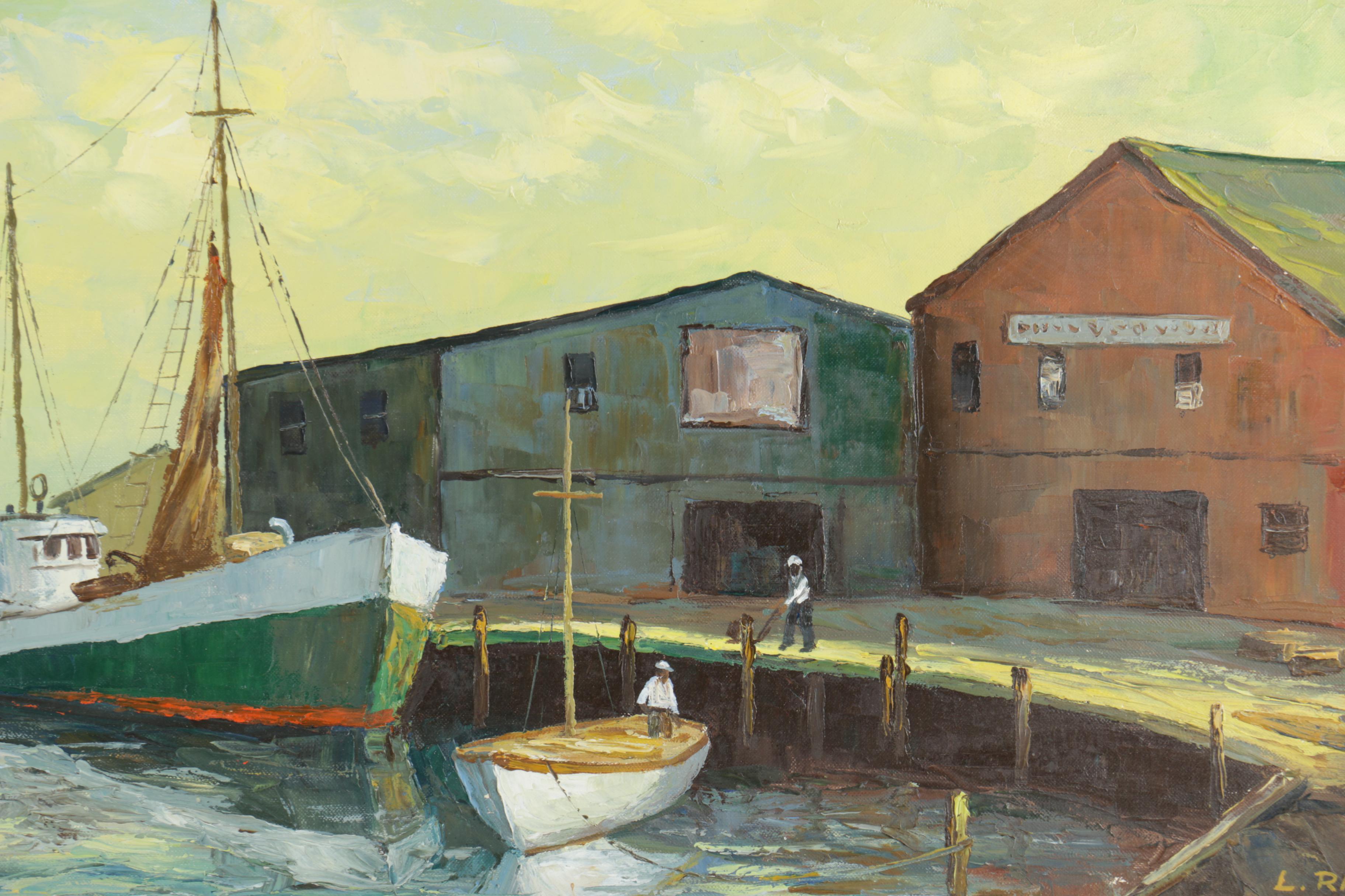 L. Raymond Oil Painting on Canvas of a Dock