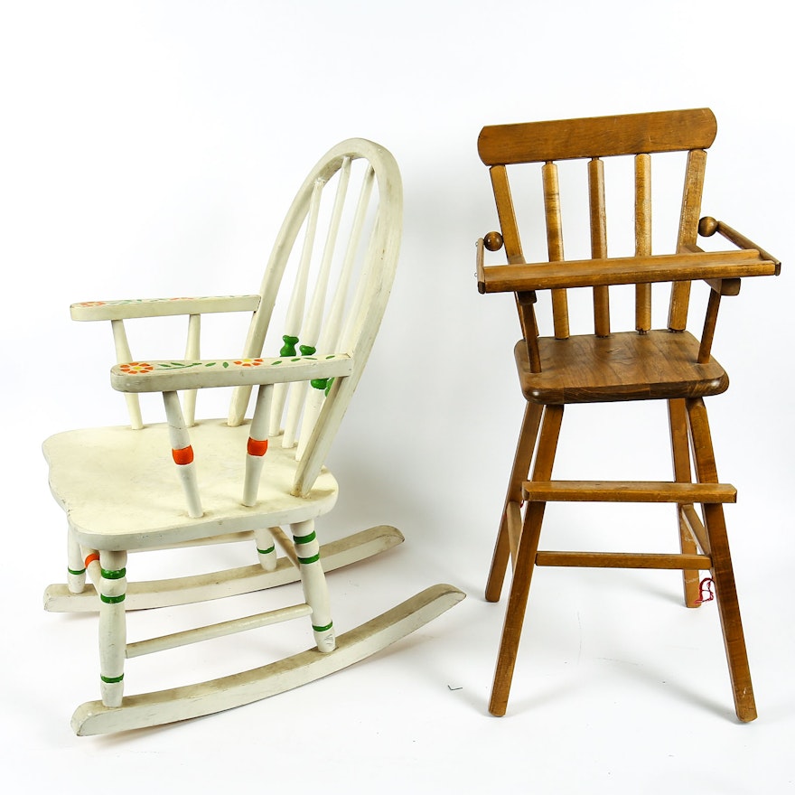 Doll Highchair and Children's Rocking Chair
