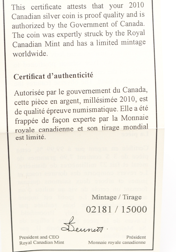 2010 Royal Canadian Mint "Return of The Tyee" Silver Proof Coin