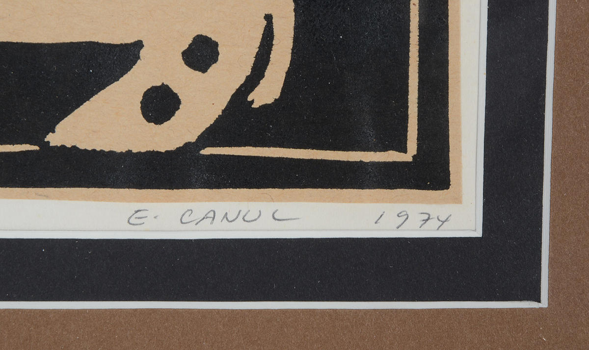 E. Canul Signed Original 1974 Woodcut on Paper