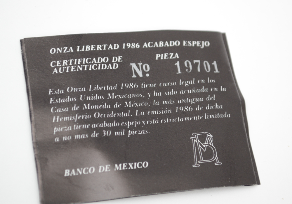 1986 Mexican Libertad Silver Proof Coin