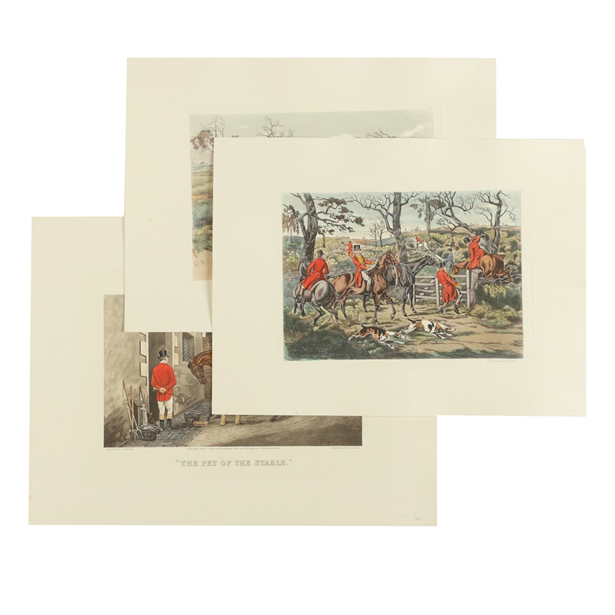 Collection of Hand-Colored Etchings on Paper of Equestrian Scenes