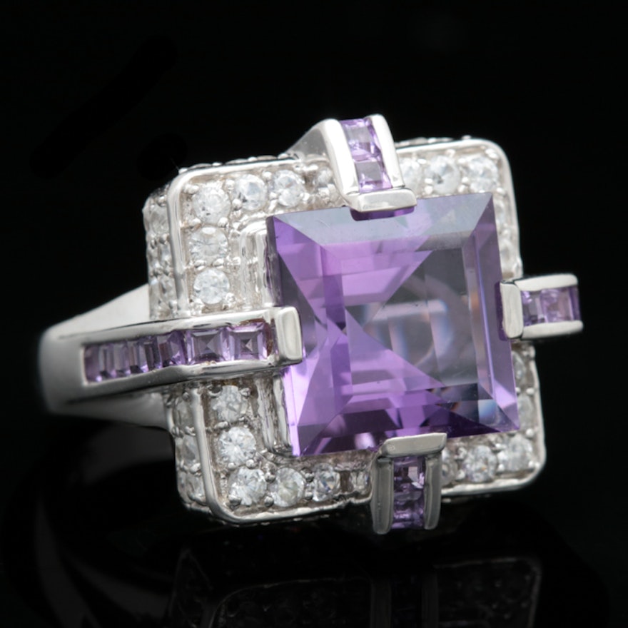 Sterling Silver, Amethyst and White Topaz Ring