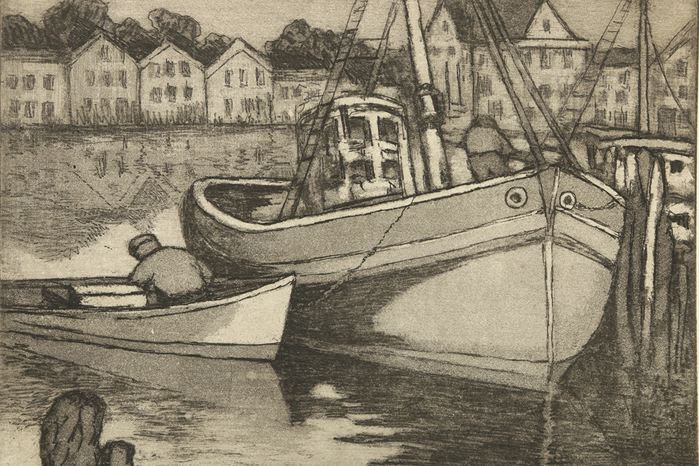 Pieter Van Veen Aquatint Etching on Paper Harbor Scene
