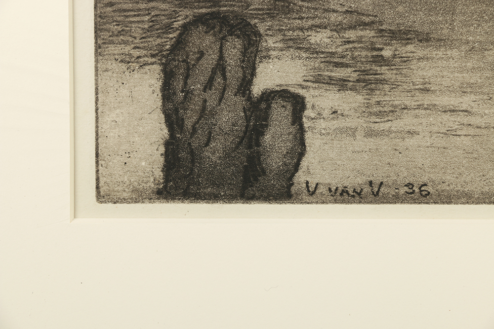 Pieter Van Veen Aquatint Etching on Paper Harbor Scene