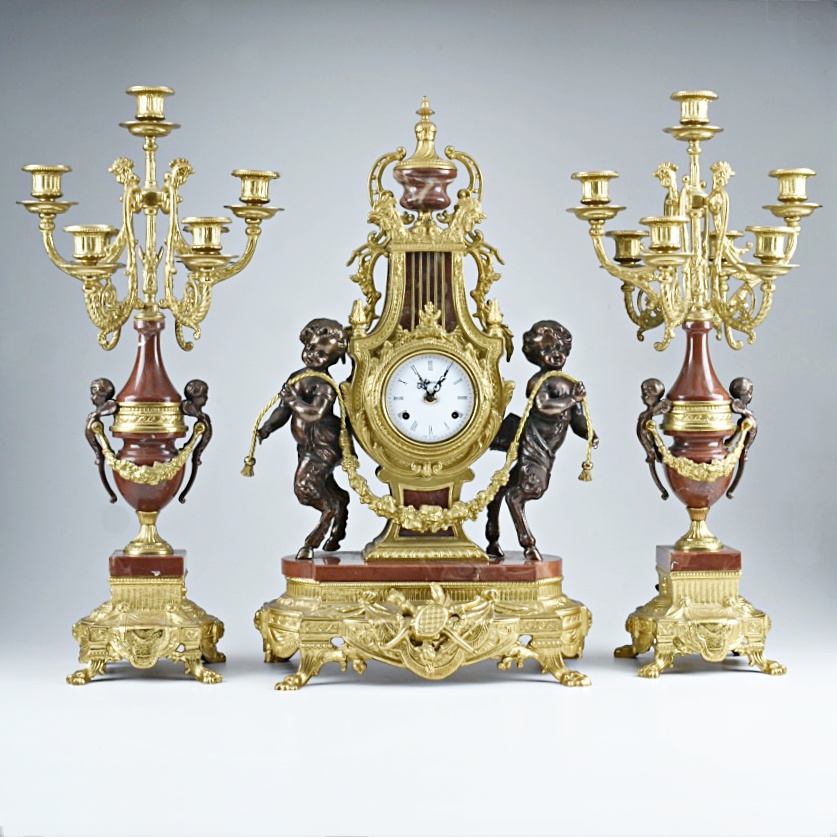 Brevettato Imperial Italy Brass and Marble Garniture Set