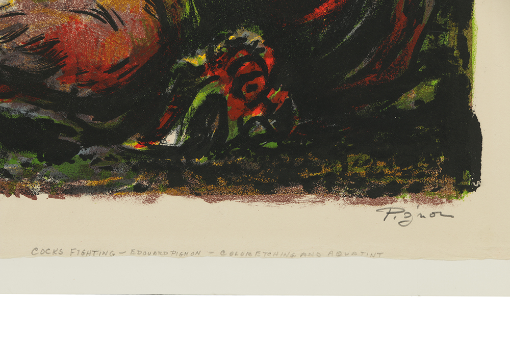 Edouard Pignon Signed Limited Edition Lithograph on Paper "Cocks Fighting"