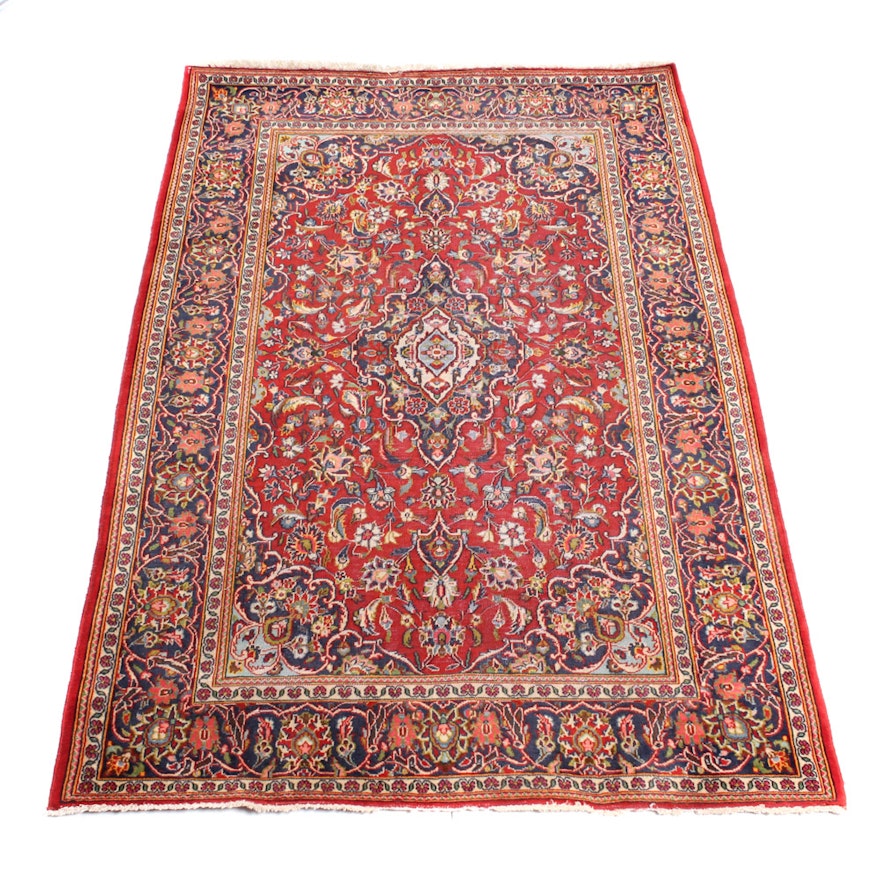 Vintage Hand Knotted Persian Shadsar Kashan Area Rug