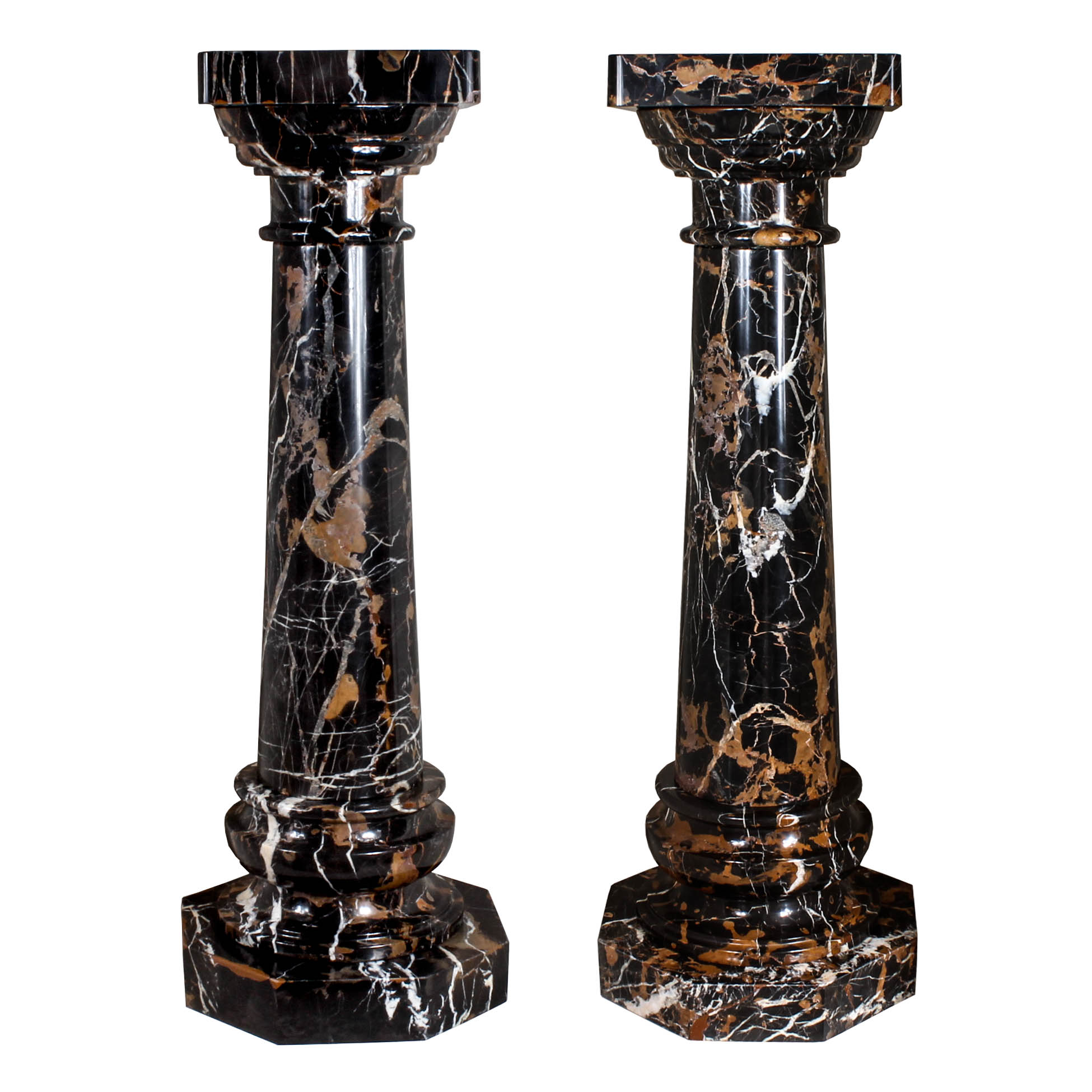Pair of Black and Brown Marble Pillars