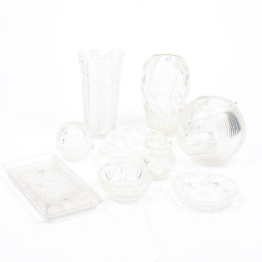 Generous Hand-Cut and Etched Crystal and Glass Grouping