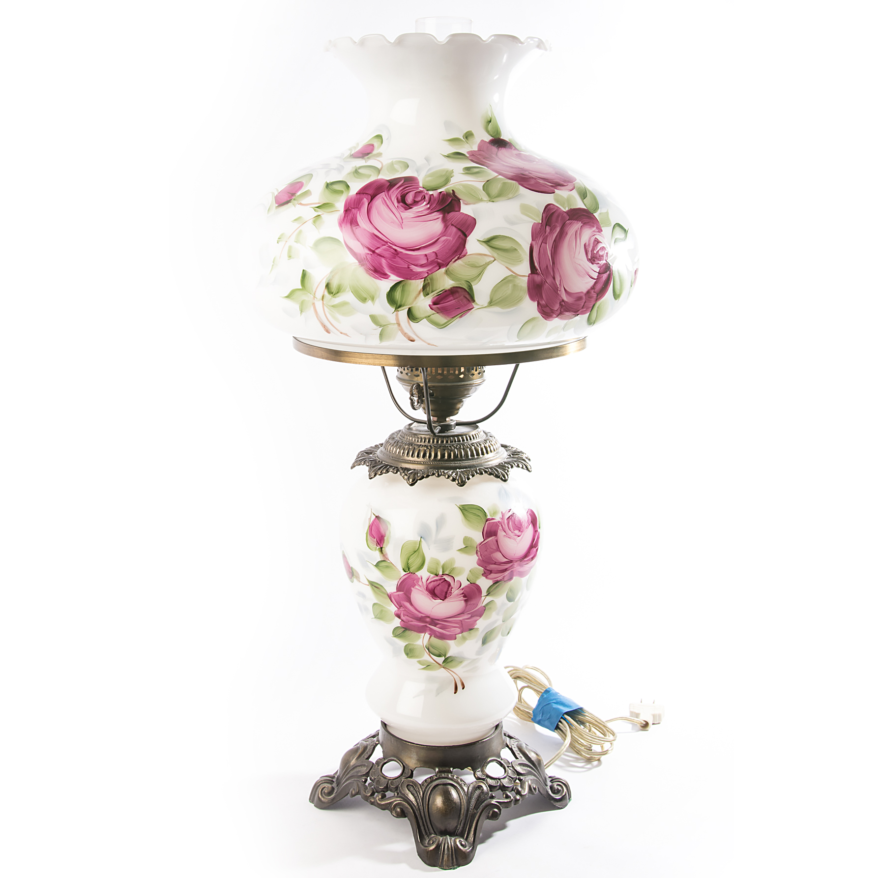 Vintage Hand-Painted Hurricane Lamp