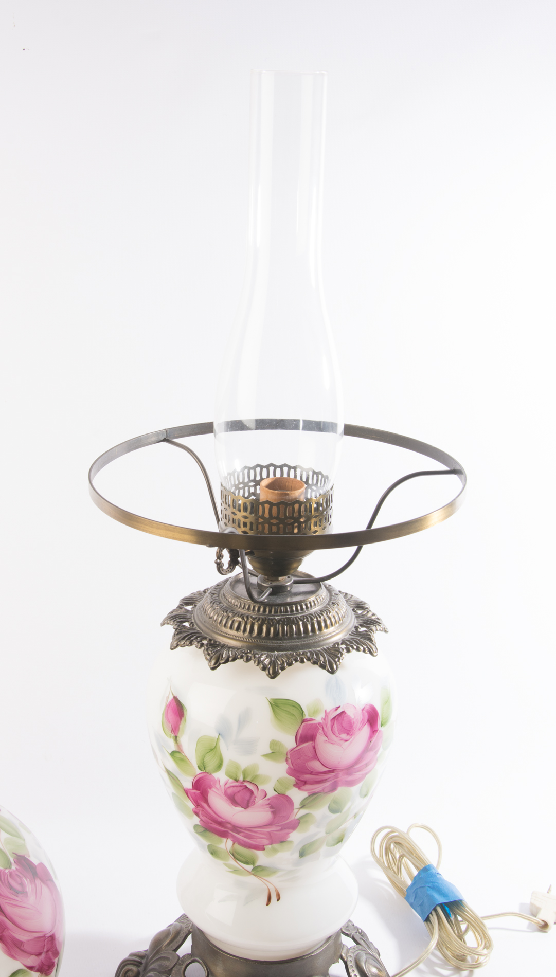 Vintage Hand-Painted Hurricane Lamp
