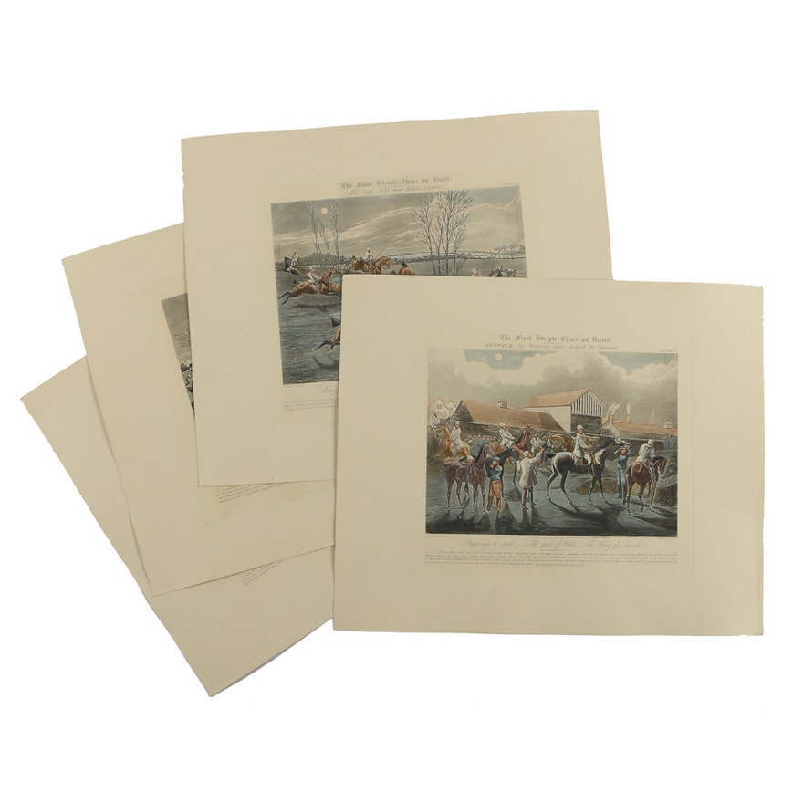 Henry Alken and John Harris Hand-Colored Aquatints "The First Steeple-Chase on Record"