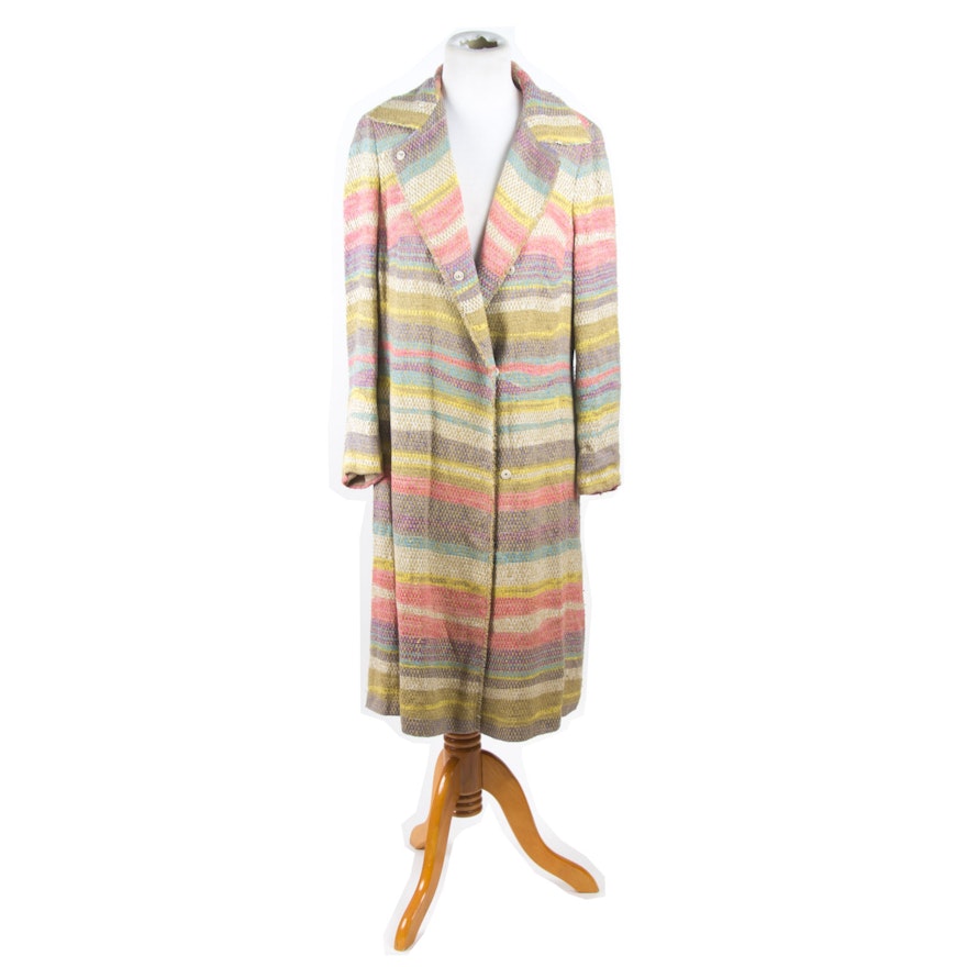 Akris Multicolor Tweed Long Jacket, Size 12