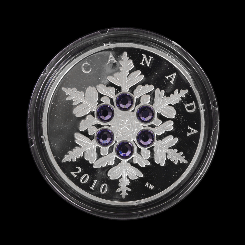 2010 Royal Canadian Mint "Crystal Snowflake"  Swarovski Crystal Silver Coin