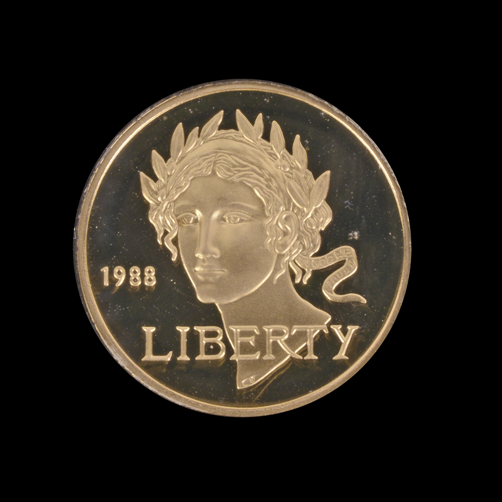 1988-W Olympic Liberty Five Dollar Gold Cameo Signed by Engraver MS-70