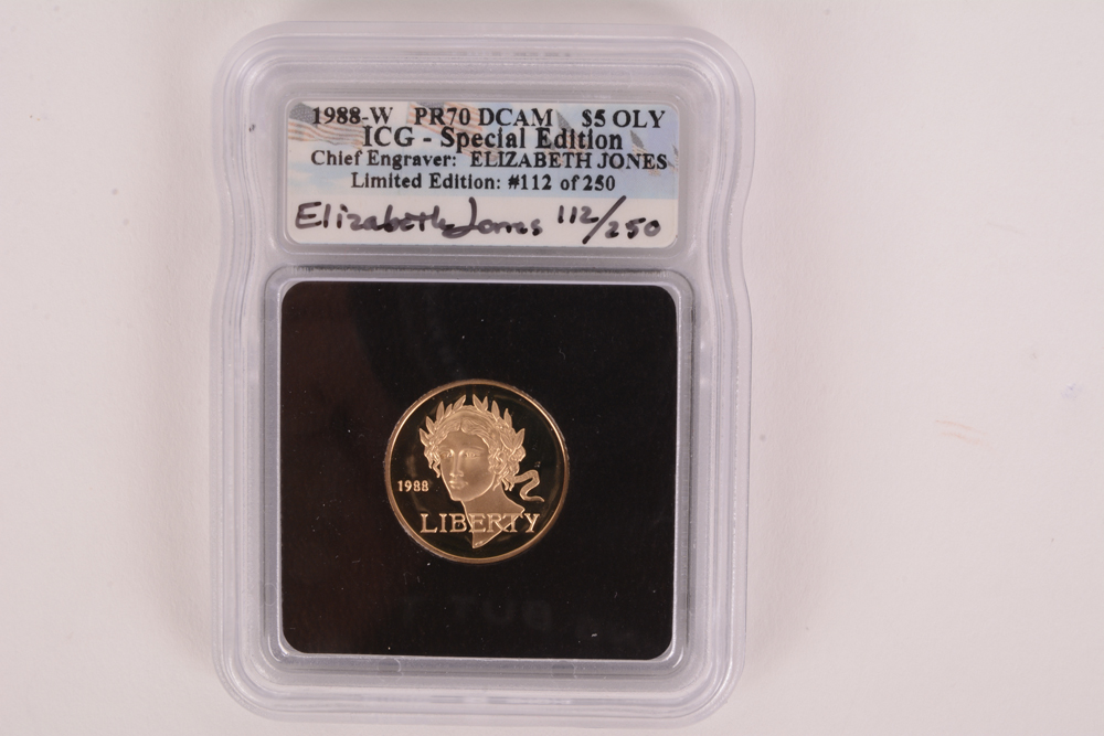 1988-W Olympic Liberty Five Dollar Gold Cameo Signed by Engraver MS-70
