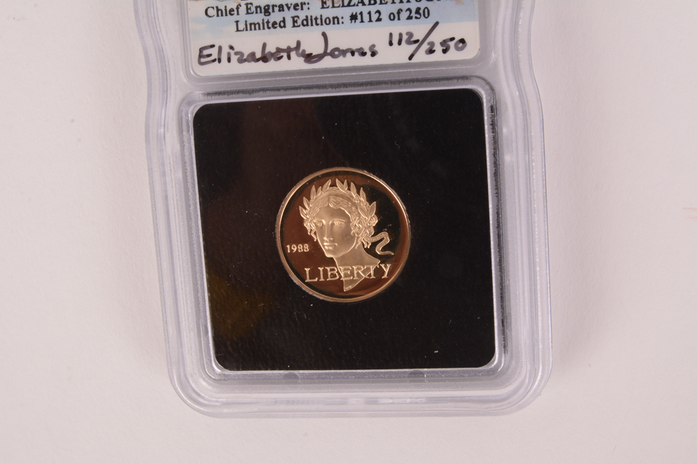 1988-W Olympic Liberty Five Dollar Gold Cameo Signed by Engraver MS-70