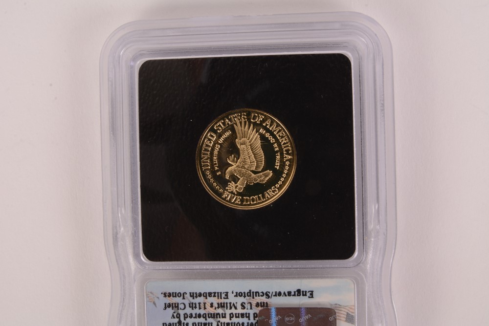 1986-W Statue of Liberty Five Dollar Gold Cameo Signed by Engraver MS-70