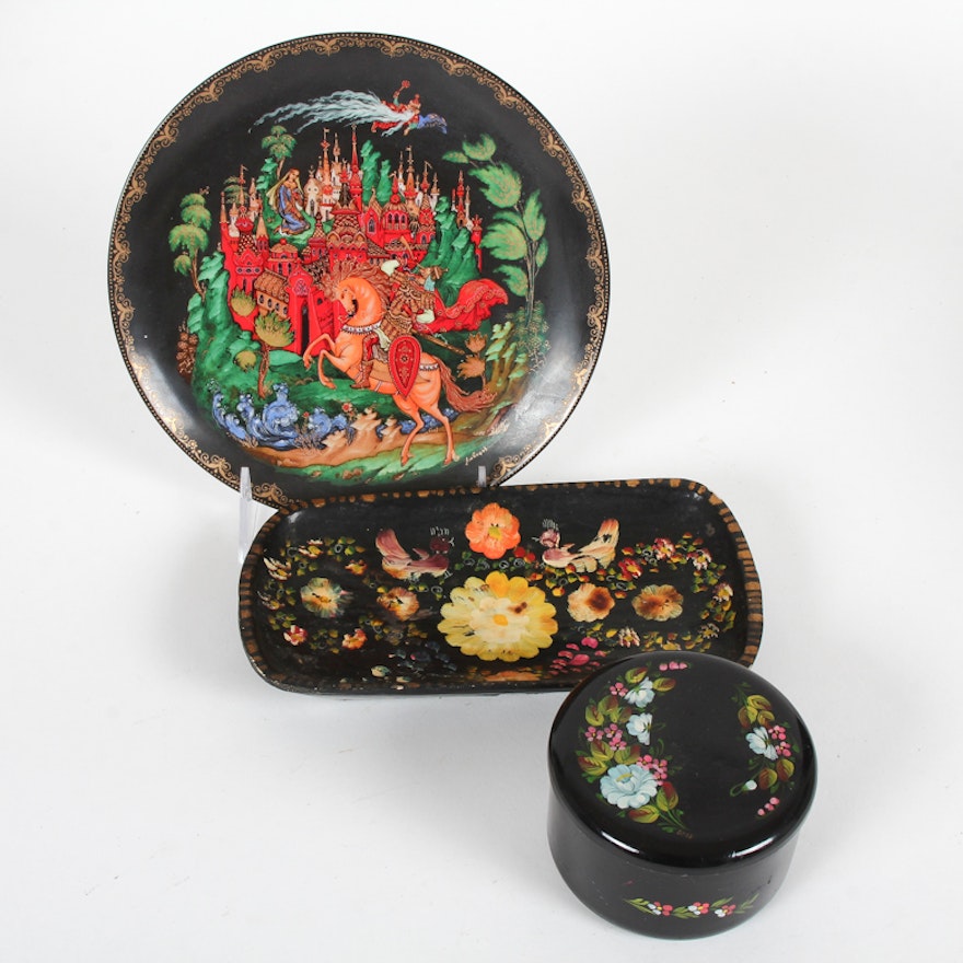 Assortment of Vintage Hand Painted Lacquerware