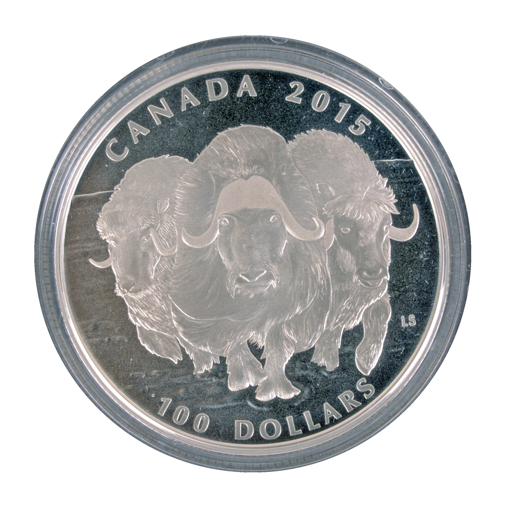 2015 Royal Canadian Mint "Muskox" $100 Matte Proof Silver Coin