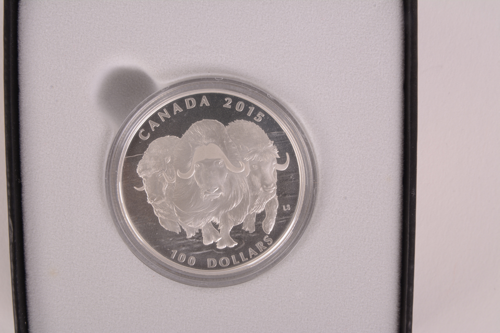 2015 Royal Canadian Mint "Muskox" $100 Matte Proof Silver Coin